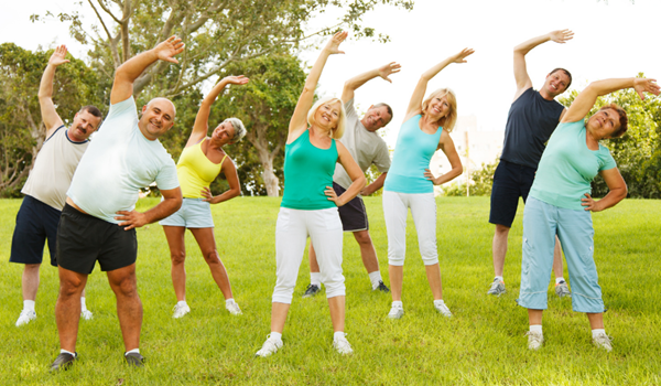 people exercising outside